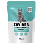 كافيارا طعام رطب للقطط البالغة، قطع الدجاج ولحم الصيد في المرق، ظرف 100 جرام.
