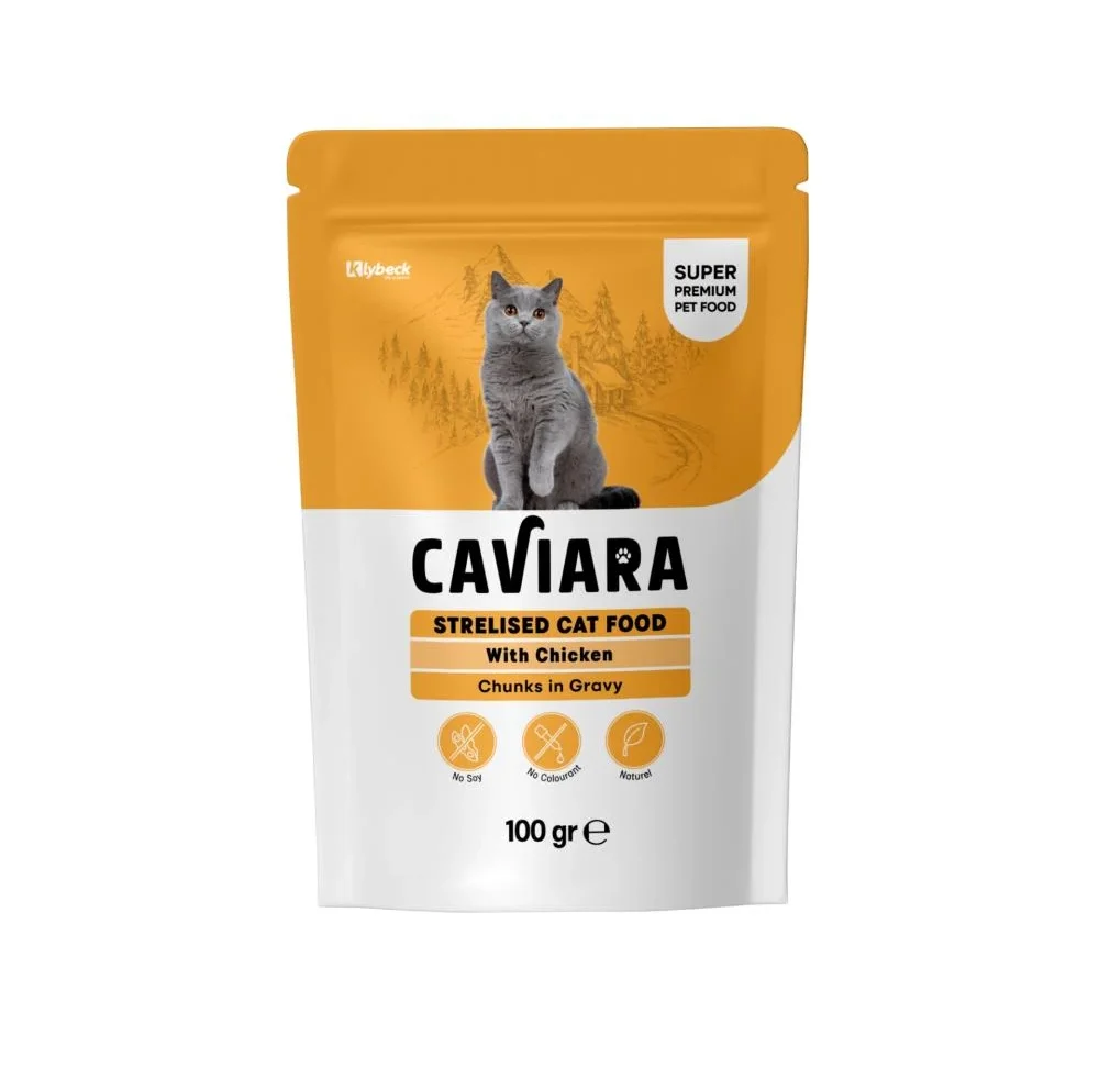 7640297841431 كافيارا طعام رطب للقطط البالغة، قطع السلمون والتراوت في المرق، ظرف 100 جرام. - الصورة 1