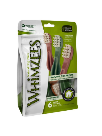 ويمزيس فرشاة أسنان: مكافآت تنظيف أسنان للكلاب (حجم كبير)، عبوة 6 قطع