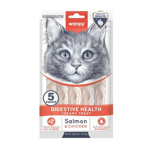 6927749871798 ونبي - مكافآت كريمية بالسلمون والدجاج لدعم الهضم - 5×14 جرام - الصورة 1