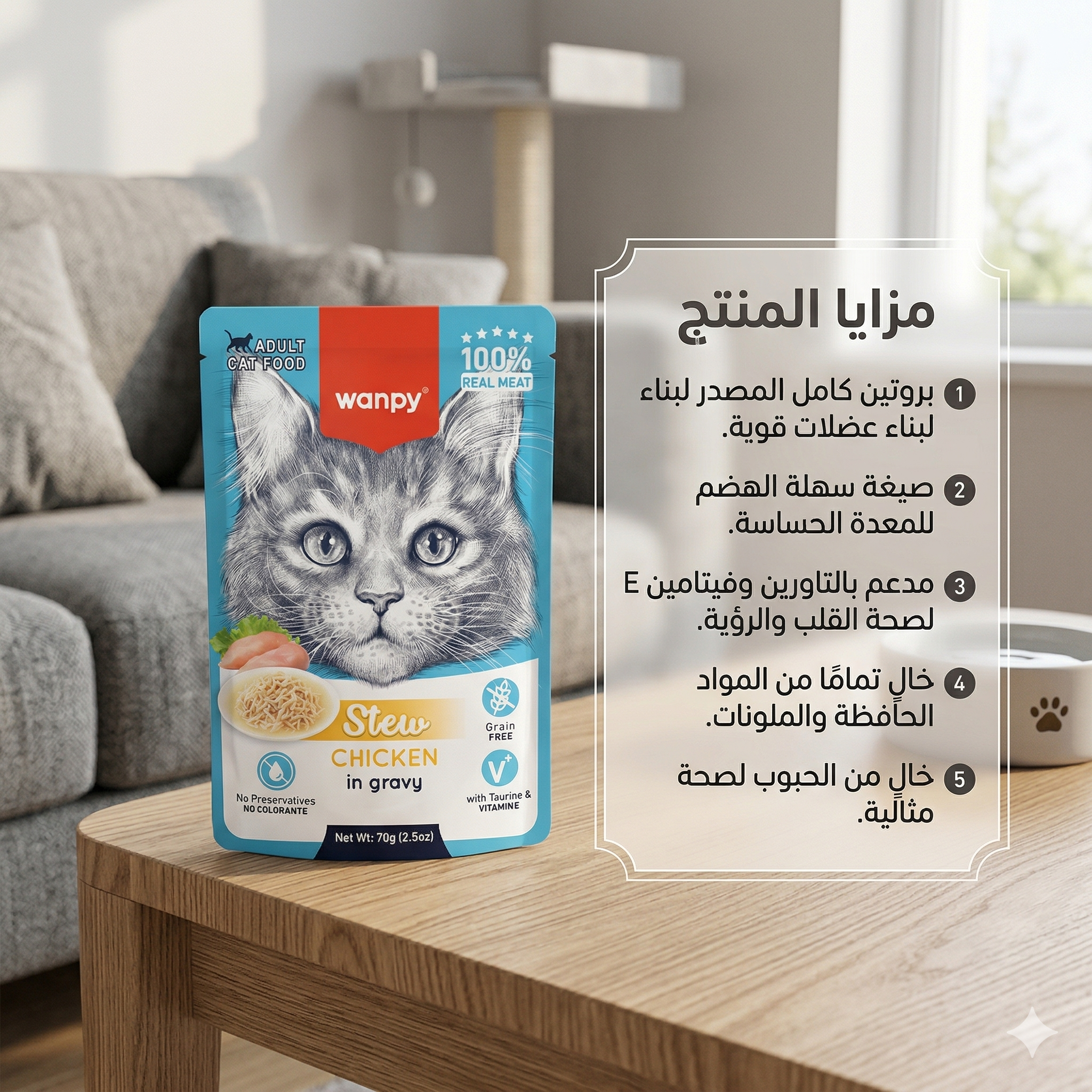 Gemini_Generated_Image_2v7lk72v7lk72v7l ونبي - طعام رطب للقطط البالغة (دجاج بالمرق) - ظرف 70 جرام - الصورة 1