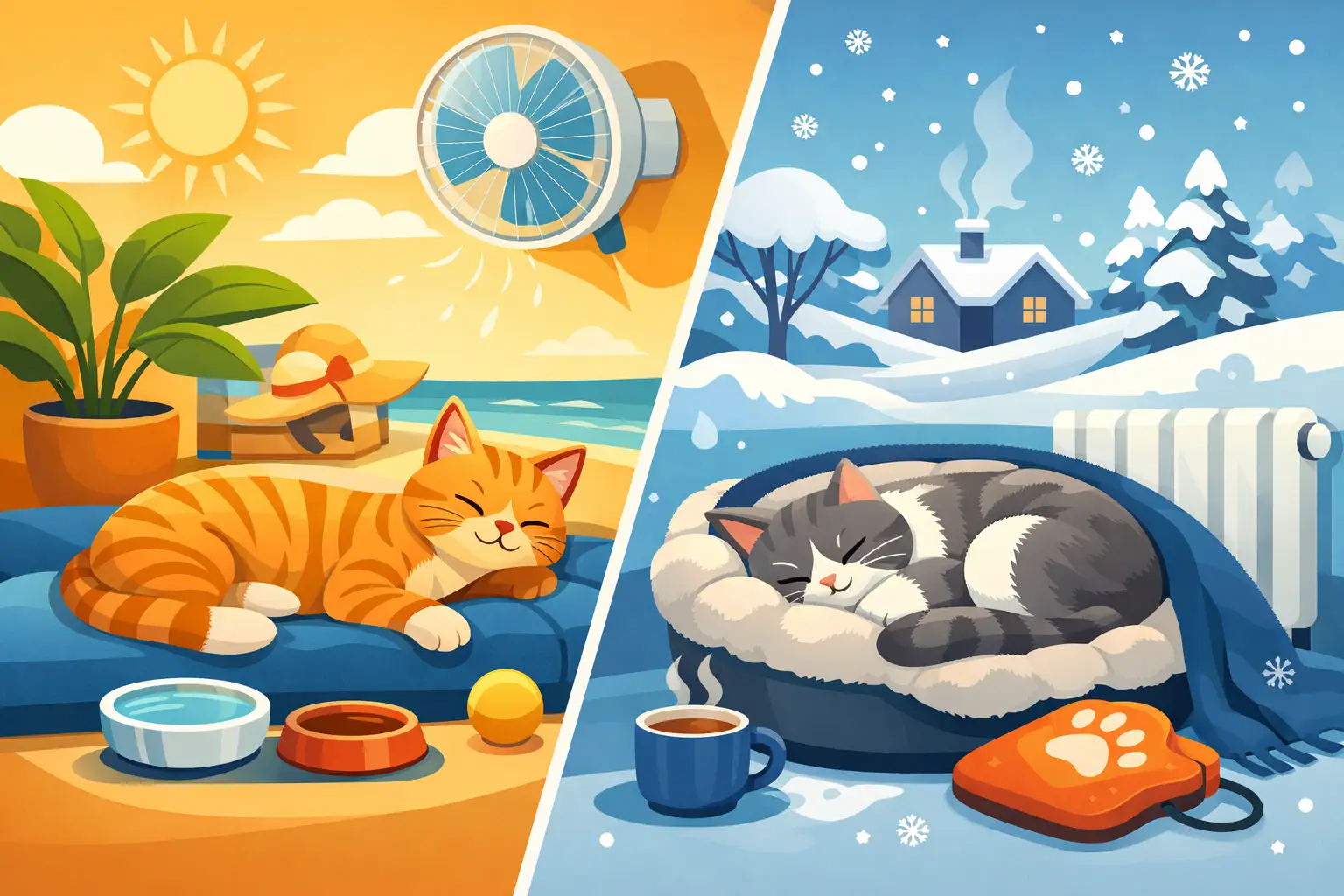 كيفية العناية بالقطط في فصل الصيف والشتاء