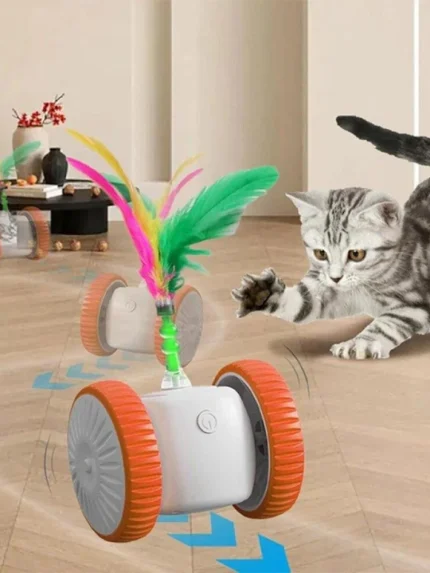 لعبة القطط التفاعلية الذكية - بهلوانية ذات عجلات وريش ملون