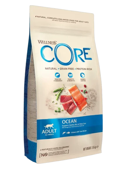 ويلنيس كور أوشن (Ocean): طعام جاف للقطط البالغة - سلمون وتونا 1.75 كجم