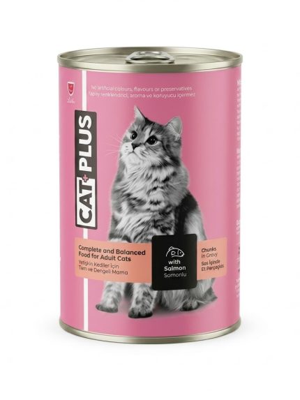 كات بلس معلبات طعام رطب قطع سمك السلمون في المرق للقطط البالغة 400غ | Cat Plus Salmon in Gravy