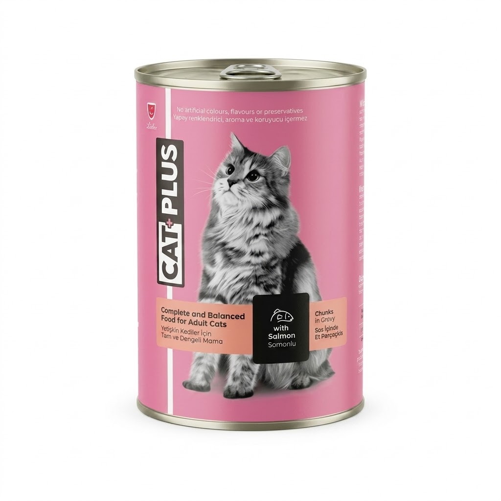 8698995039765 كات بلس معلبات طعام رطب قطع سمك السلمون في المرق للقطط البالغة 400غ | Cat Plus Salmon in Gravy