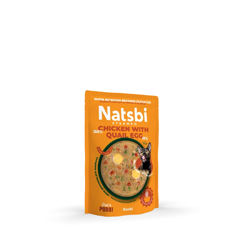 natsbi-steamed-gravy-cat-chicken-with-quail-egg_01_e2714e9b-ff3a-429e-87cd-25fb52f4a6ac.png جوسبي ناتسبي طعام رطب كامل ومتوازن للقطط البالغة بالدجاج وبيض السمان بالمرق 80غ