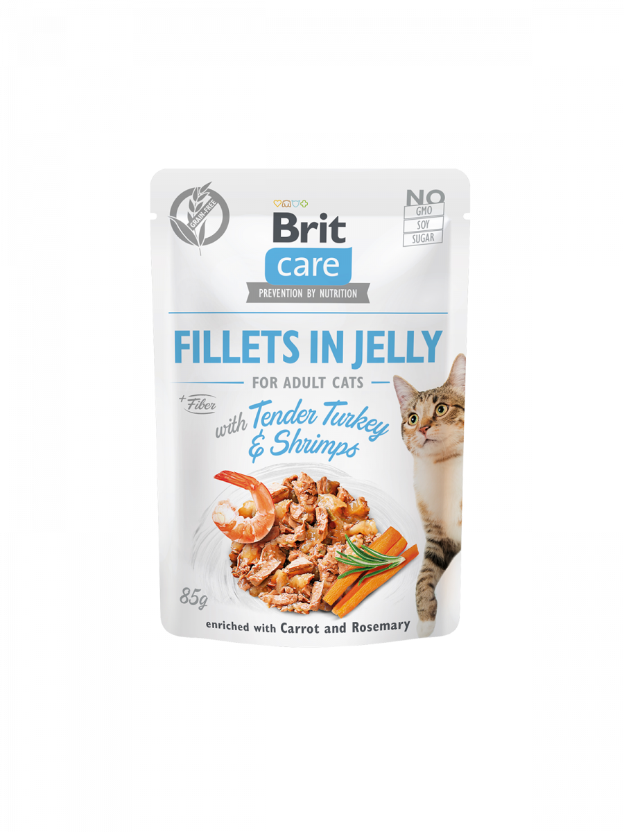 Brit Care Turkey and Shrimps in Jelly 85g بريت كير طعام رطب للقطط بالديك الرومي والروبيان في الجيلي 85 جرام